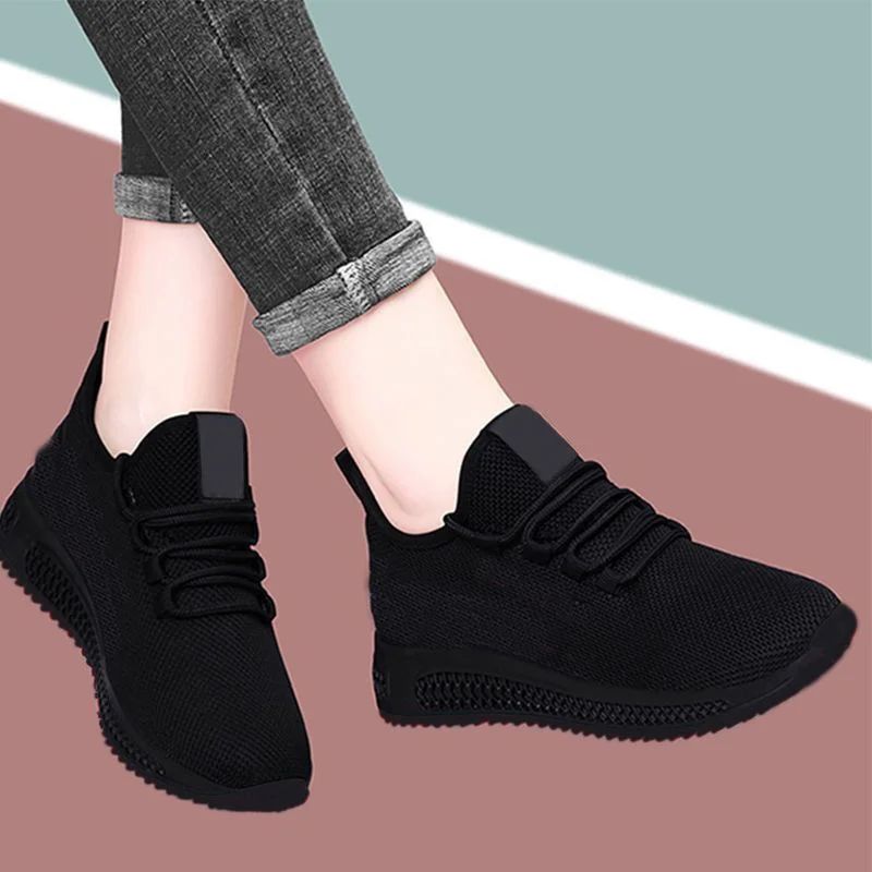 Tênis Feminino Primavera/Outono Moda Sólida Respirável Bico Redondo Casual Confortável Plataforma