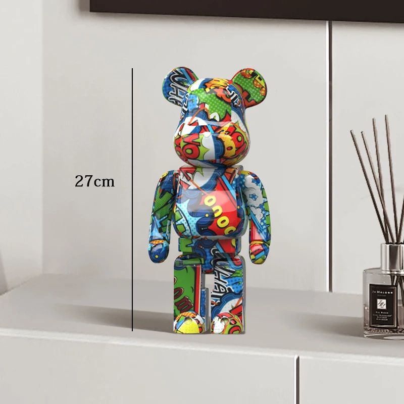 Estátua Urso Graffiti 27cm Bloco Tinta Urso Decoração Enfeites de Resina para Desktop Decoração de Casa Sala de Estar Urso Escultura de Chão Presentes