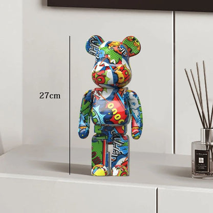 Estátua Urso Graffiti 27cm Bloco Tinta Urso Decoração Enfeites de Resina para Desktop Decoração de Casa Sala de Estar Urso Escultura de Chão Presentes