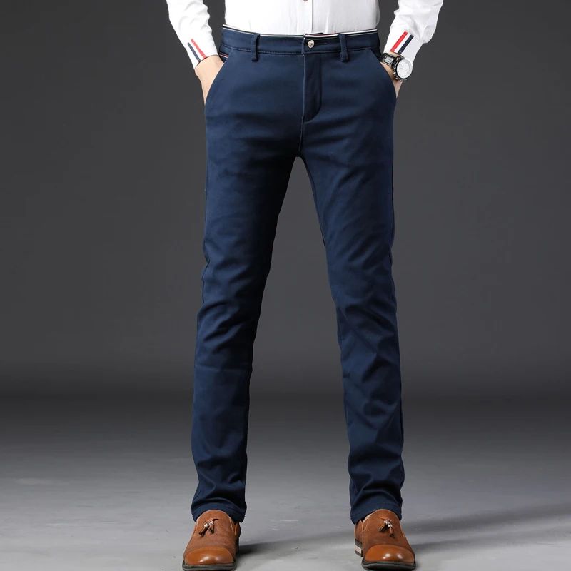 Winter Men Korean Fashion Straight Leg Pants Winter Snow Warm Thermal Thicken Casual Pants New Fleece Slim Fit Business Trousers