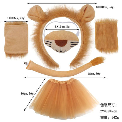 Animal Lion Ears and Tail Headband Skirt Set For Party Dress Up Accessories Cosplay Costume For Adult Kids