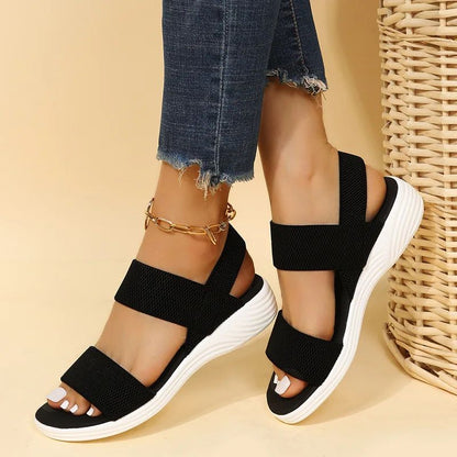 Women's Knit Elastic Cloth Wedge Sandals Slip On Lightweight Walking Sandals Women Plus Size Comfortable Summer Shoes Woman 2024