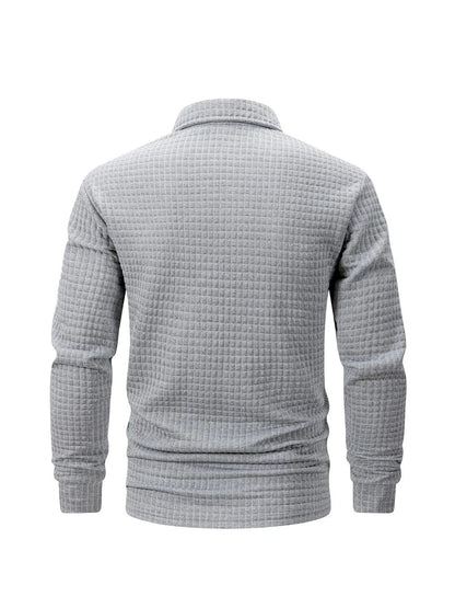 Autumn Knitted Jacquard Grid Polo Pullover Men Solid Color Casual Long Sleeved Sweatshirts Male Daily Warm Turtleneck Streetwear