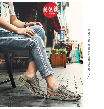Summer Men Sandals Women Slippers Weaving Design Beach Sandals Breathable Casual Flat Sandals Outdoor Couples Sandals Size 48