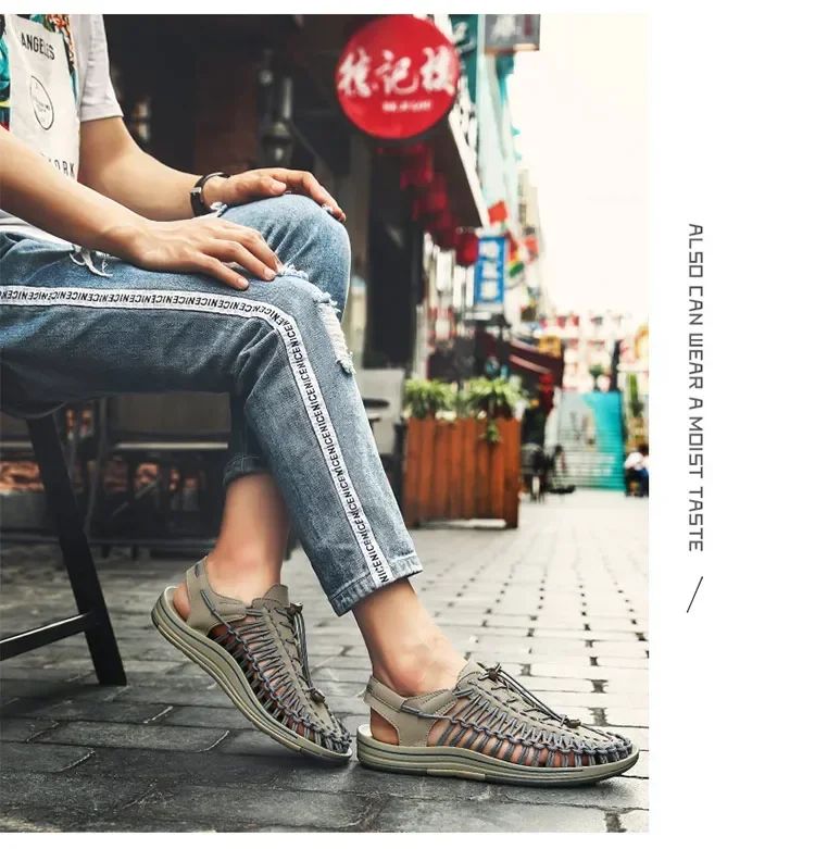 Summer Men Sandals Women Slippers Weaving Design Beach Sandals Breathable Casual Flat Sandals Outdoor Couples Sandals Size 48