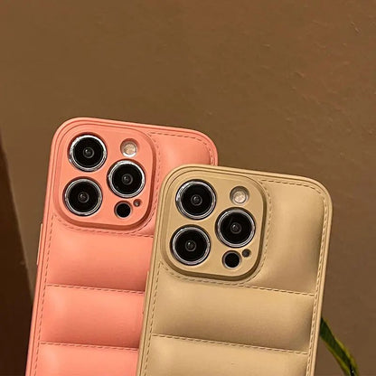 Luxury Down Jacket fine hole silicon case for iPhone 16 15 14 13 12 11 XR XS Pro Max Plus soft protection phone cover for winter