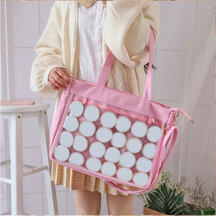 Japanese Big Ita Bag Black with Insert Cute Clear Women Double Straps Girls Kawaii Transparent Shoulder Bag Purses and Handbags