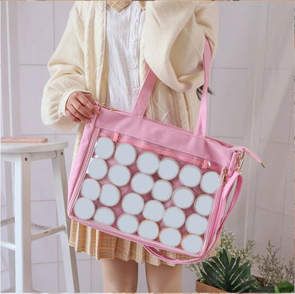 Japanese Big Ita Bag Black with Insert Cute Clear Women Double Straps Girls Kawaii Transparent Shoulder Bag Purses and Handbags