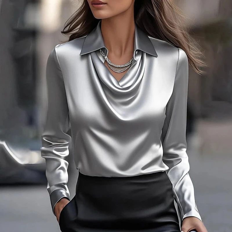 Women Fashion Solid Color Shirt Collar Blouse Tops 2025 Spring Autumn Casual Long Sleeve Office Shirt Elegant Top Female Blouses