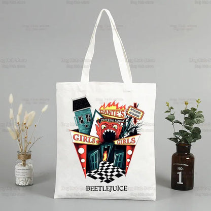 Beetlejuice Horror Gift Shopping Bag Print Original Design White Unisex Fashion Travel Canvas Bags