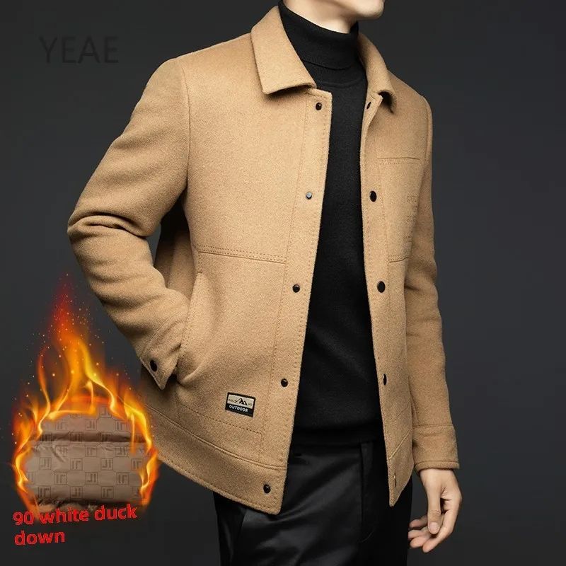 Billy Men's Winter Jacket for Men Double-Sided Woolen Overcoat Short Lapel Autumn Casual Coat Top Black Clothes White Duck Down