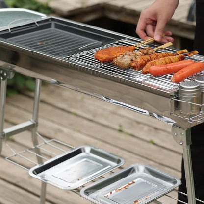 Outdoor Stainless Steel Charcoal Grill Large Size Barbecue Tool Portable Free Installation Handle Folding BBQ Cooking