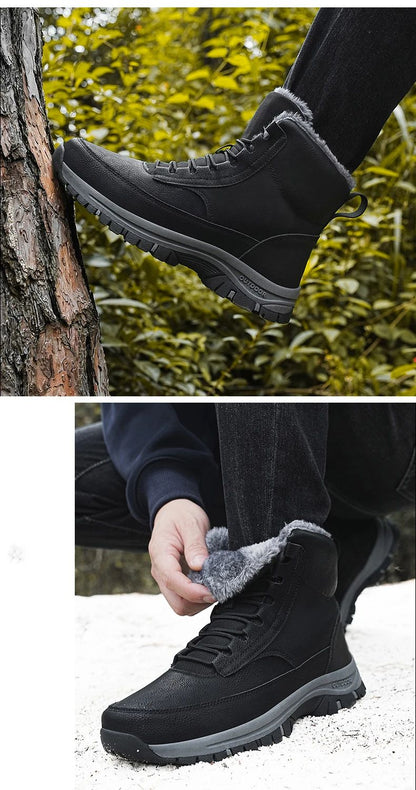 NeW Men Winter Snow Boots For Waterproof Leather Sneakers Super Warm Men's Boots Outdoor Male Hiking Boots Work Shoes Size 39-48