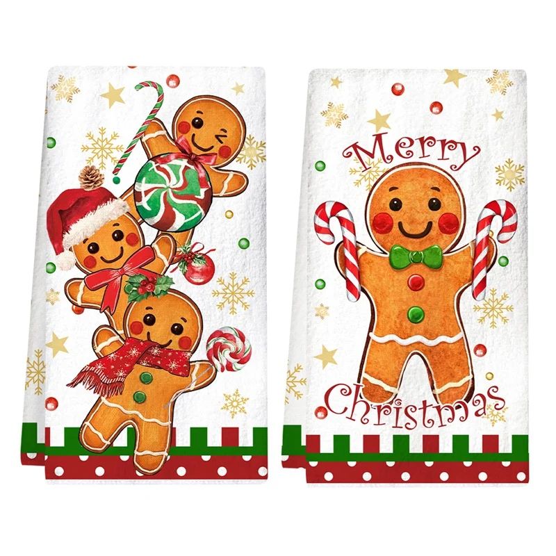 2pcs Christmas Kitchen Towels Buffalo Plaid Xmas Hand Towels Christmas Decorations for Home 2025 Navidad Noel Dish Towels Gifts