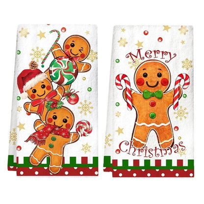 2pcs Christmas Kitchen Towels Buffalo Plaid Xmas Hand Towels Christmas Decorations for Home 2025 Navidad Noel Dish Towels Gifts