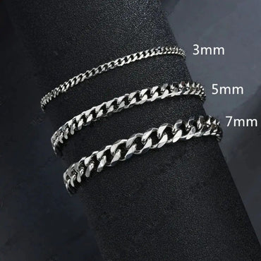 New Trendy Cuban Chain Men Bracelet 3mm 5mm 7mm Classic Stainless Steel Chain Bracelet For Men Women Jewelry Party Gift