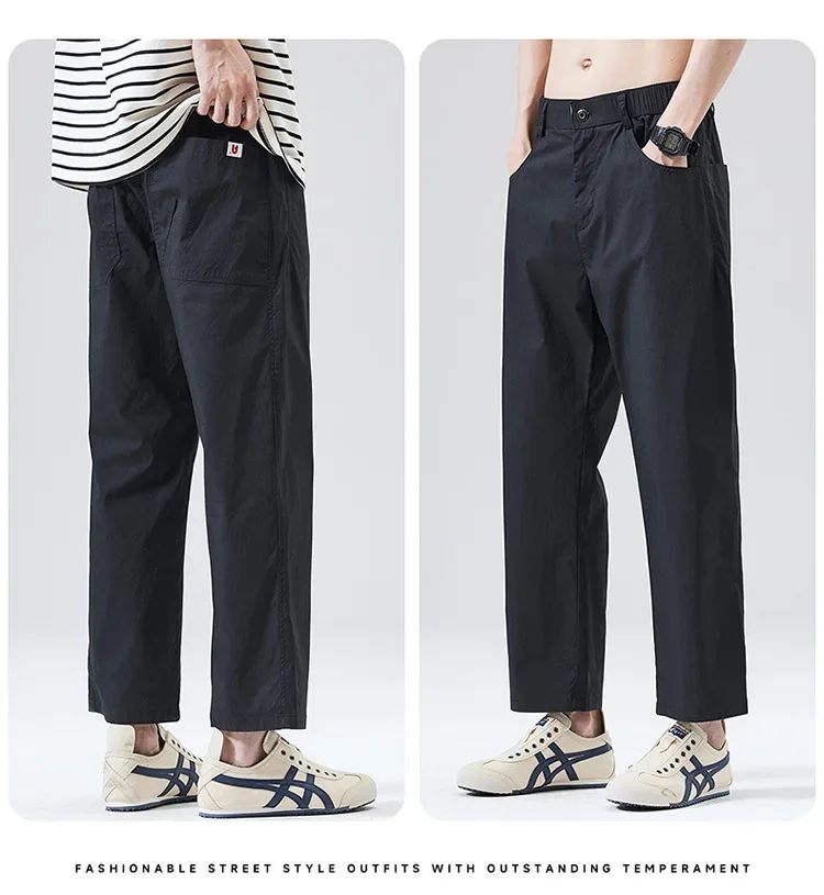 Calça Masculina Casual Cleanfit Estilo Americano para Esportes ao Ar Livre Nove Pontas Solta em Tela Confortável Elegante e Sofisticada