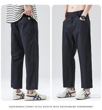 Calça Masculina Casual Cleanfit Estilo Americano para Esportes ao Ar Livre Nove Pontas Solta em Tela Confortável Elegante e Sofisticada