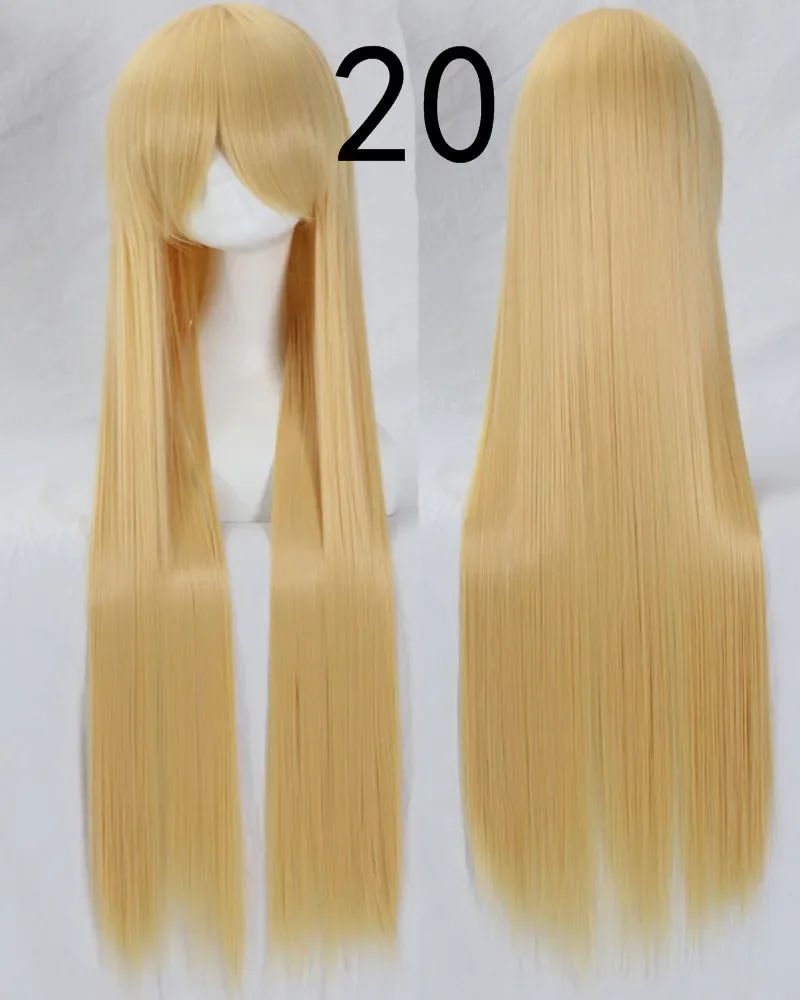 Pink 100Cm Long Staight Cosplay Wig Heat Resistant Synthetic Hair Anime Party wigs 42 color Colourful White