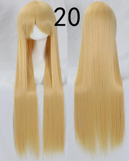 Pink 100Cm Long Staight Cosplay Wig Heat Resistant Synthetic Hair Anime Party wigs 42 color Colourful White