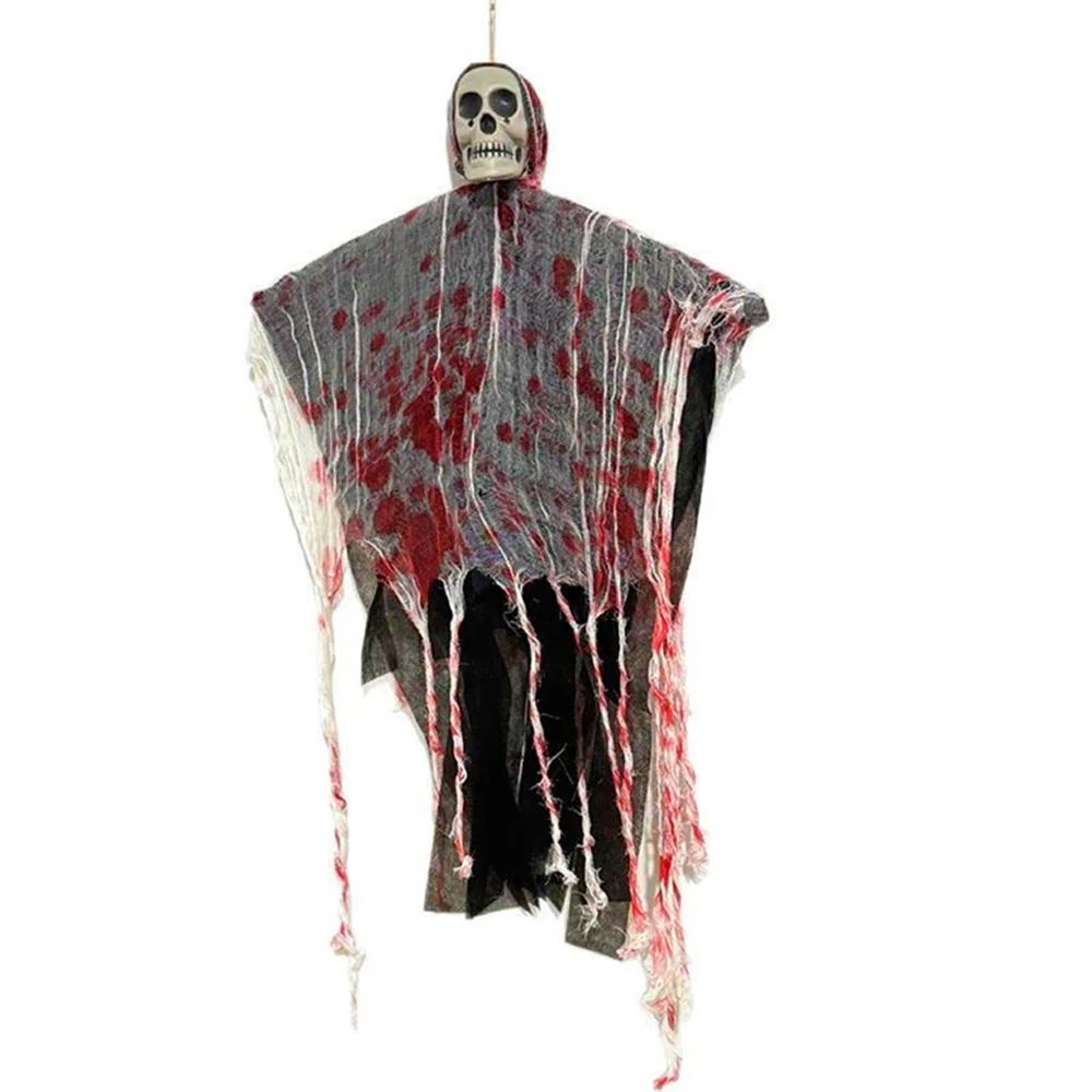 Halloween Party Hanging Skull Skeleton Ghost Ornament Horror Props Haunted House Decorations With Light Outdoor Decorations