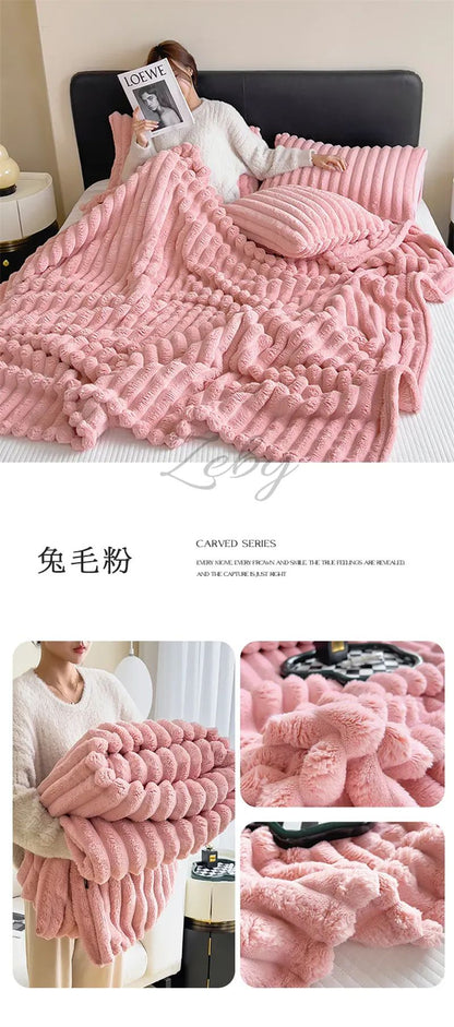 Imitation Rabbit Velvet Spring Autumn Warm Blankets or Blanket and Pillowcase Soft Fluffy Warmth Throw Blankets for Sofa Napping