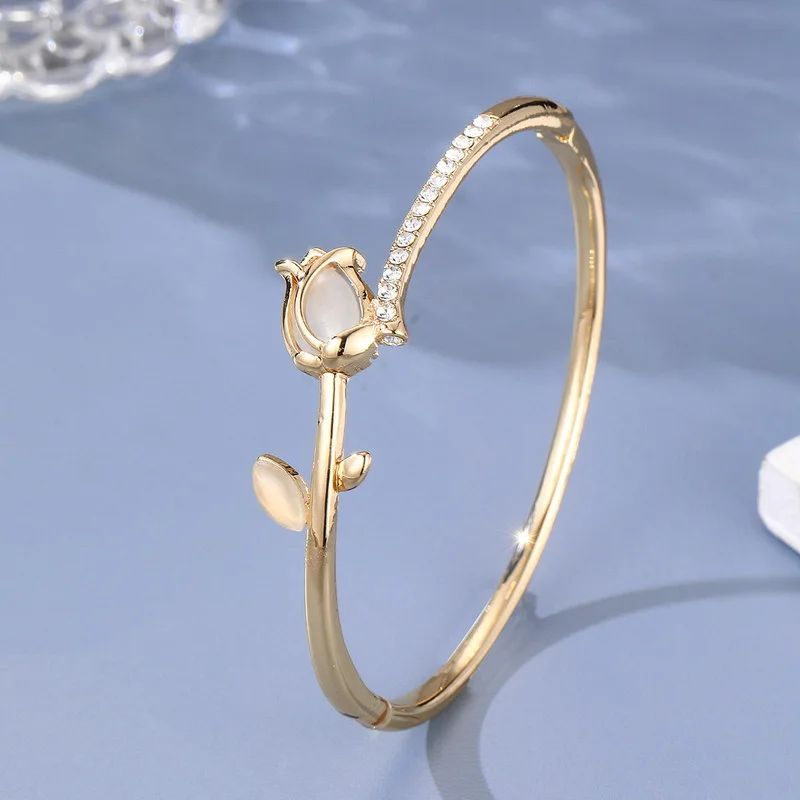 Pulseira de Tulipa de Opala Requintada com Zircônia para Mulheres Acessório Diário Personalizado da Moda Joias para Festas Presentes de Aniversário