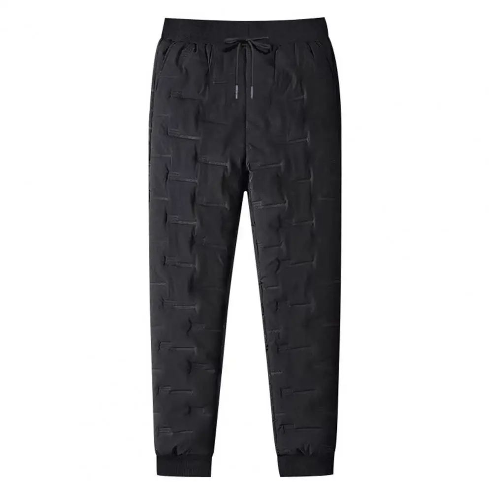 Men Autumn Winter White Duck Down Padded Thermal Sweatpants Elastic Waist Drawstring Pockets Thickened Joggers Pants Streetwear