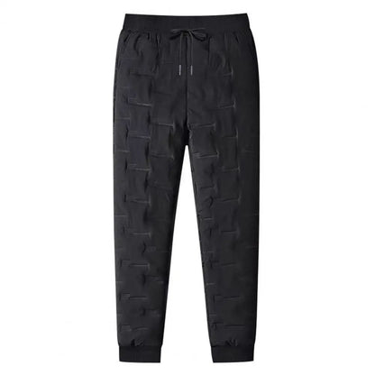 Men Autumn Winter White Duck Down Padded Thermal Sweatpants Elastic Waist Drawstring Pockets Thickened Joggers Pants Streetwear