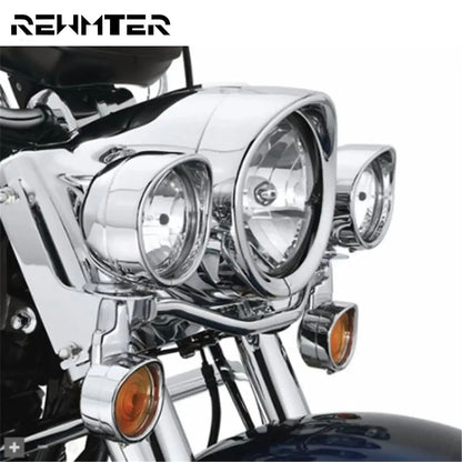Anel de Acabamento Cromado do Farol de 7'' para Motocicleta + Capa de Luz de Neblina de 4,5'' + Anel de Acabamento do Sinal de Direção Estilo Viseira para Harley Touring FLH Softail