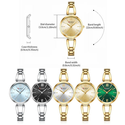 CURREN Luxury Elegance Ladies Watch with Sparkling Rhinestones Simple Quartz Stainless Steel Bracelet Wristwatch