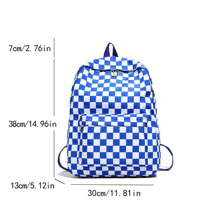 Checkerboard Laptop Backpack for Women - Fashion Print Crossbody Set Multi Pocket Adjustable Straps Campus Commute Essentials