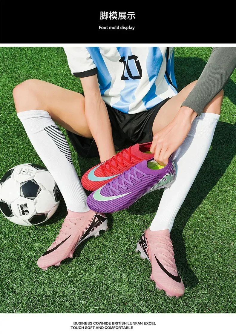 New Men Outdoor Football Boots Soccer Shoes Cleats Match Training TF/FG Grass Ankle Long Spikes Sport Hot-selling High-quality