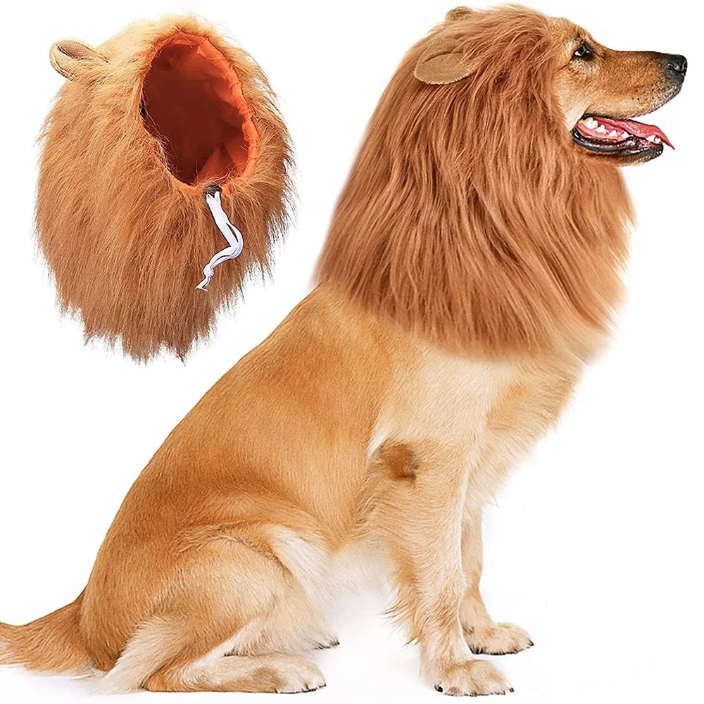Roupa Fofa de Cosplay para Cães, Juba de Leão para Fantasias de Cães, Peruca Realista de Leão para Cães de Médio a Grande Porte com Orelhas, Acessórios para Animais de Estimação
