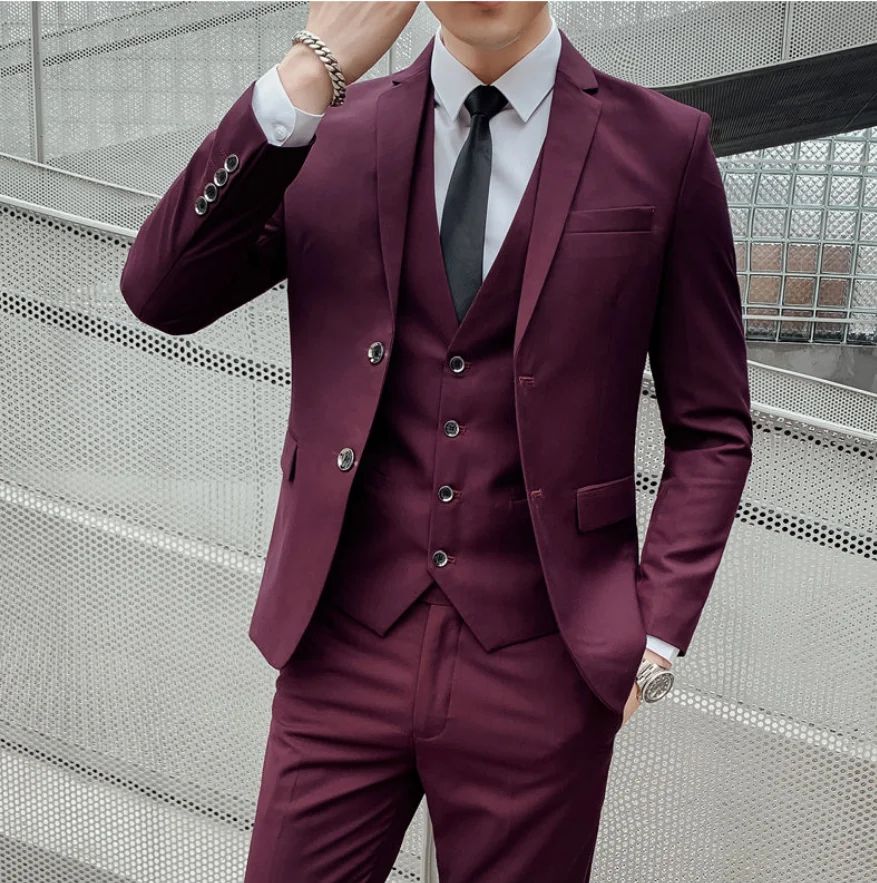 Suit S-7XL (Blazer+ Waistcoat + Trousers) Men's Fashion Business Dinner Gentleman Slim British-style Evening Dress Group Suit