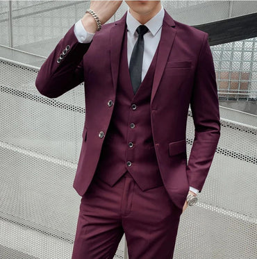 Suit S-7XL (Blazer+ Waistcoat + Trousers) Men's Fashion Business Dinner Gentleman Slim British-style Evening Dress Group Suit