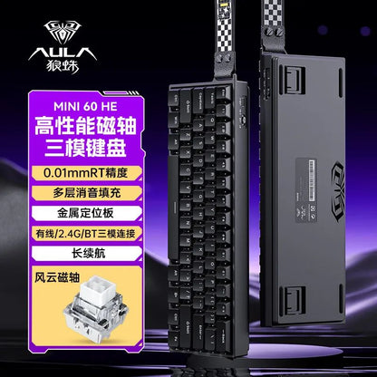AULA Mini60 HE Magnetic Switch Teclado RGB Tri Mode Sem Fio Teclado Mecânico 8000Hz 0.01mmRT Teclado Gamer Presentes para Gamers