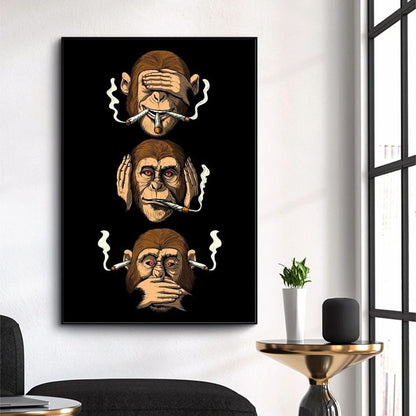 Classic Abstract Wall Art Funny Poster Humour Smoking Monkey HD Canvas Print Poster Home Living Room Bedroom Decoration