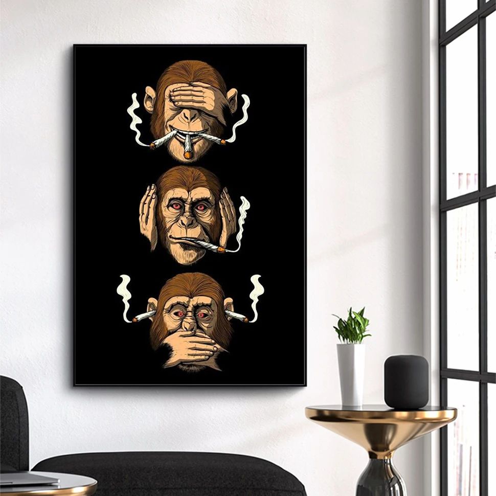 Classic Abstract Wall Art Funny Poster Humour Smoking Monkey HD Canvas Print Poster Home Living Room Bedroom Decoration