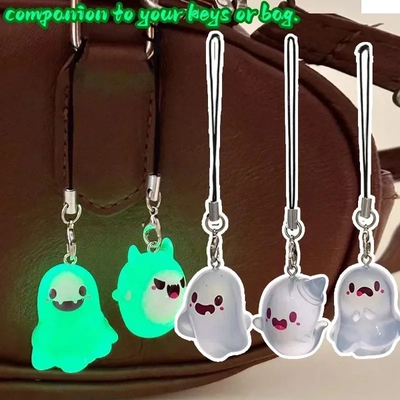 Creative Halloween Luminous Mini Cute Ghost Pendant Keychains Resin Keyring Key Holder for Kid Adult Festival Gifts Bag Charms