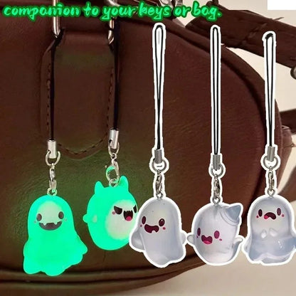 Creative Halloween Luminous Mini Cute Ghost Pendant Keychains Resin Keyring Key Holder for Kid Adult Festival Gifts Bag Charms