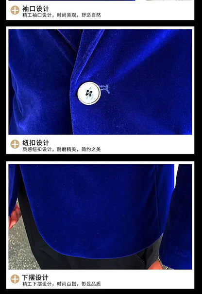 2023 Spring Velvet Wedding Dress Coat Mens Blazer Jacket Fashion Casual Suit Jacket Stage Men's Business Blazers Costume Homme
