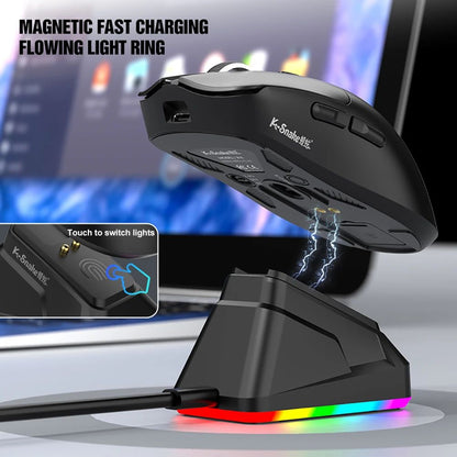 X11 PAW3311 Mouse Sem Fio Tri-Modo Mouse Bluetooth Mouse Gamer 12000 DPI RGB Base de Carregamento Magnético por Toque BT/2.4G/Com Fio