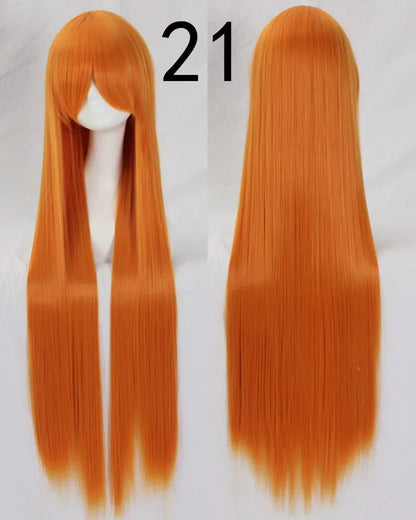 Pink 100Cm Long Staight Cosplay Wig Heat Resistant Synthetic Hair Anime Party wigs 42 color Colourful White