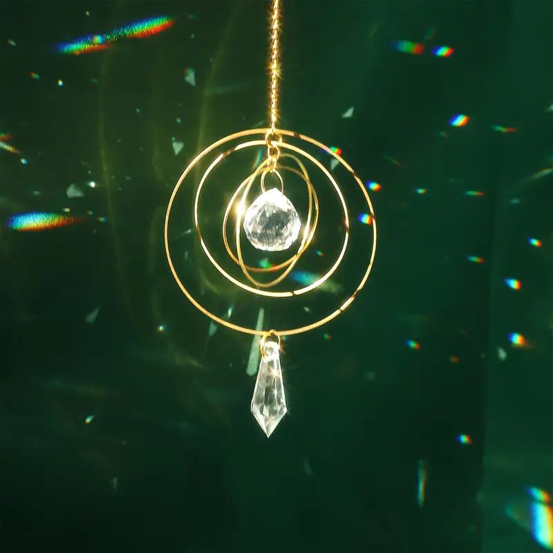 1pc Four-round Crystal Garden Sun Catcher Hanging Decor, for Garden Parties, Weddings - Christmas-themed Glass Garden Sun Catche