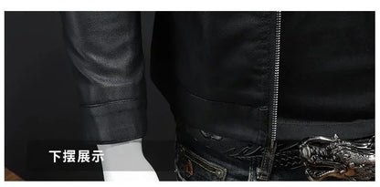 Motorcycle PU Leather Jacket Men Winter Leahter Jacket Male Stand Collar Casual Windbreaker trendy mens clothing black blue coat