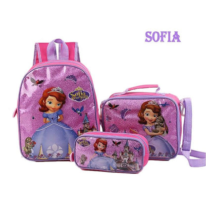 Hot Disney Cartoon Princess Elsa Schoolbag Cute Large-capacity 3-piece Set of Children's Girls Boy Backpack Children's Schoolbag