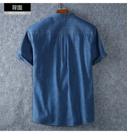 Plus Size L-5XL 6XL 7XL 8XL Men's Cotton Thin Denim Shirts New Summer Short Sleeves High Quality Men Cotton Casual Jean Shirts