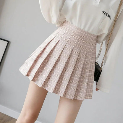 Women Summer Preppy Style Plaid Pleated Skirt School Uniform Anti Glare JK Skirt Harajuku Zipper Culotte High Waist A-line Skirt