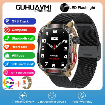 Novo relógio inteligente masculino para ambientes externos de 2,01 polegadas, à prova d'água 3ATM, bateria de 600mAh, bússola, lanterna LED, chamada Bluetooth, Smartwatch para Xiaomi